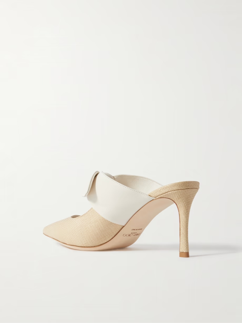 Rali 75 bow-embellished leather and raffia pumps