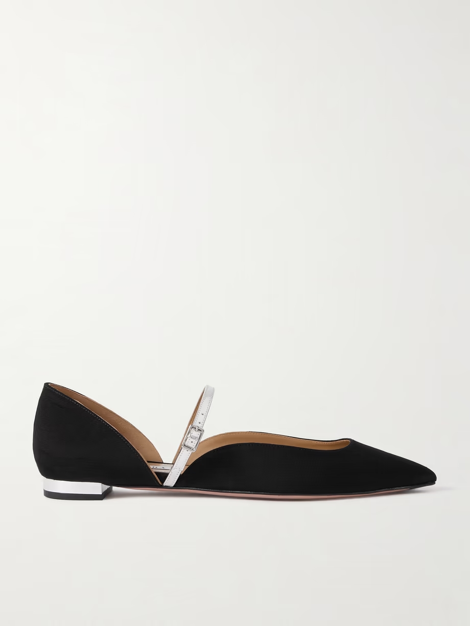 Bellezza metallic faux leather-trimmed grosgrain flats