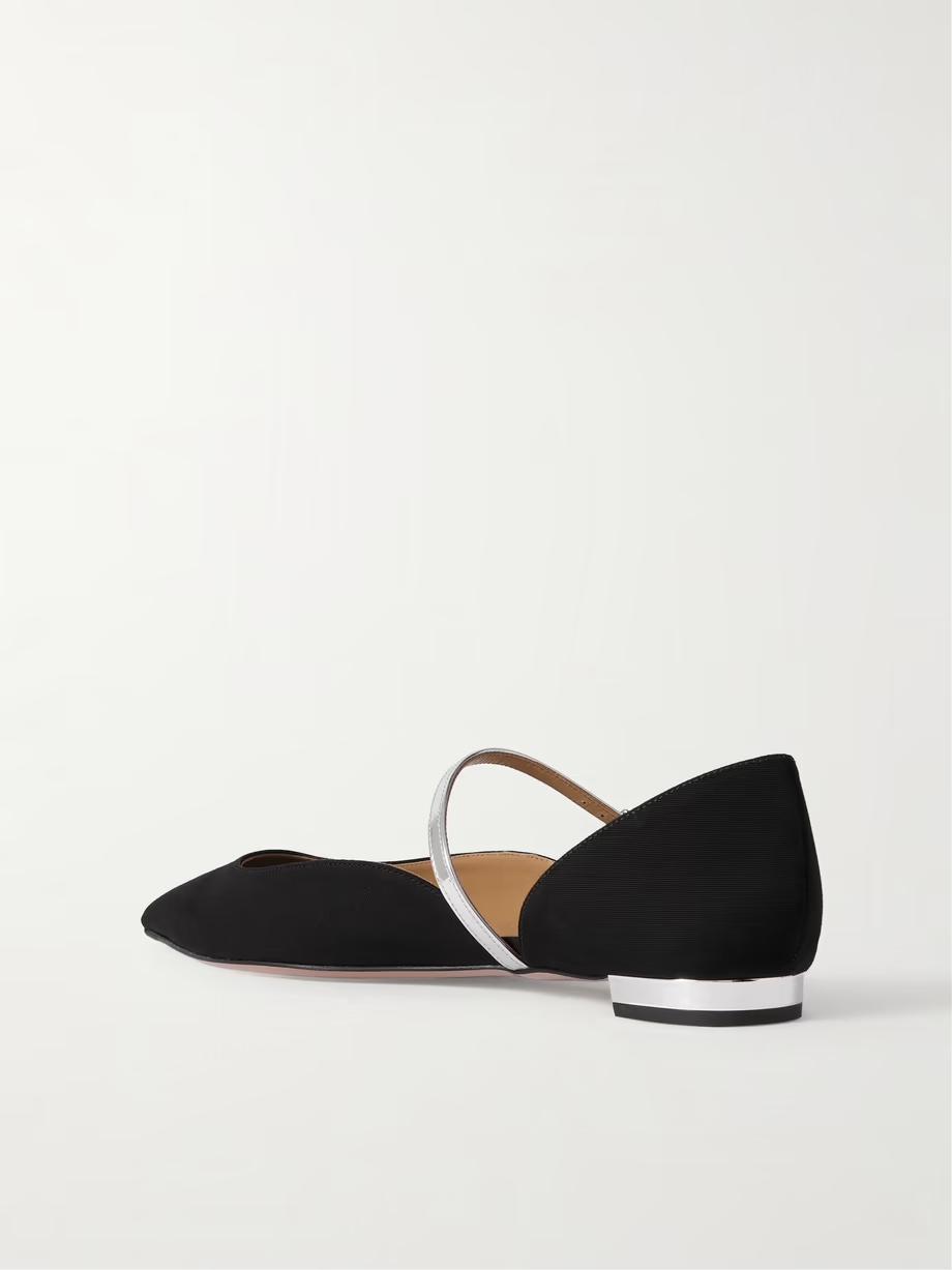 Bellezza metallic faux leather-trimmed grosgrain flats