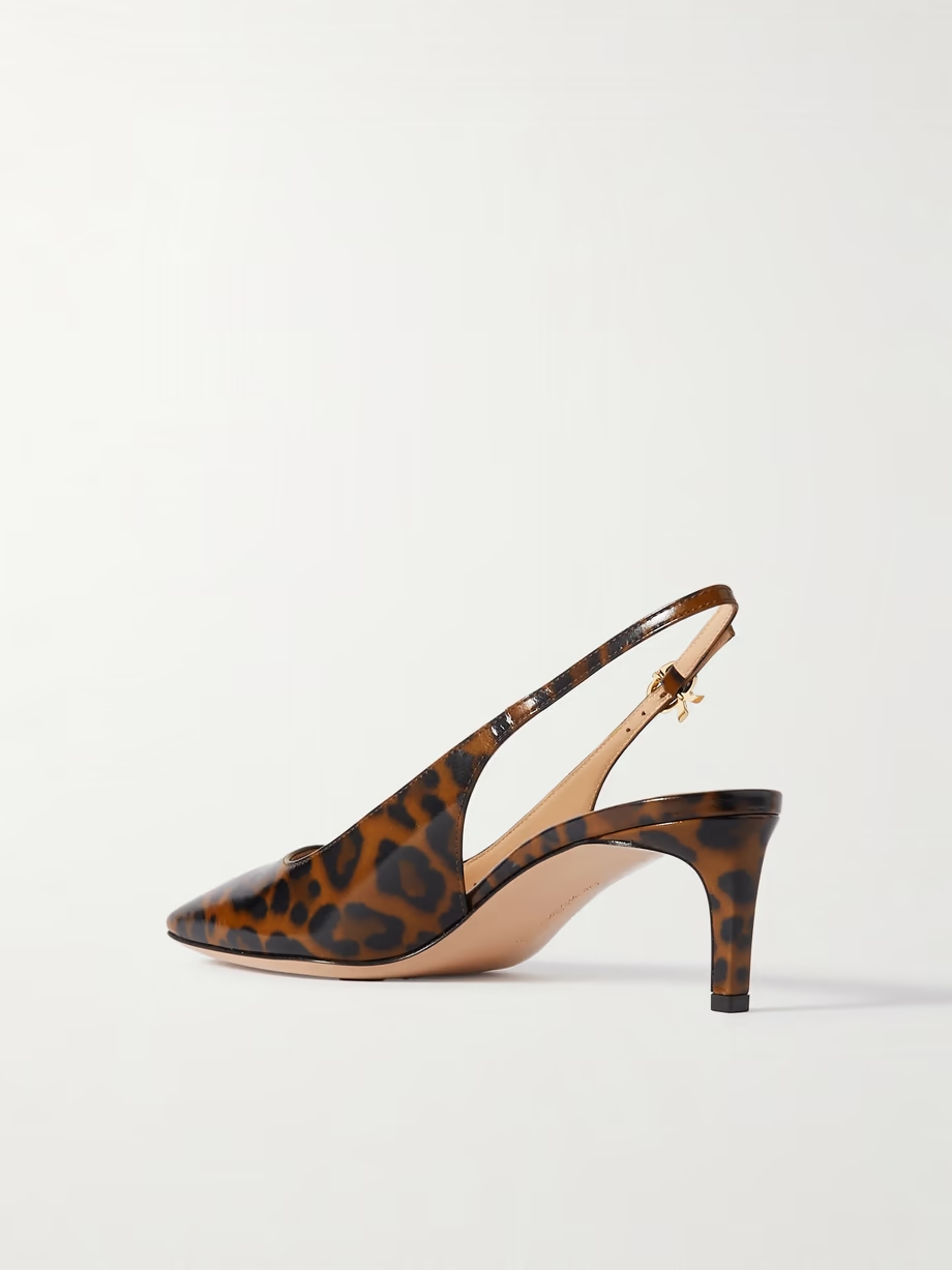 Nuit 55 leopard-print glossed-leather slingback pumps