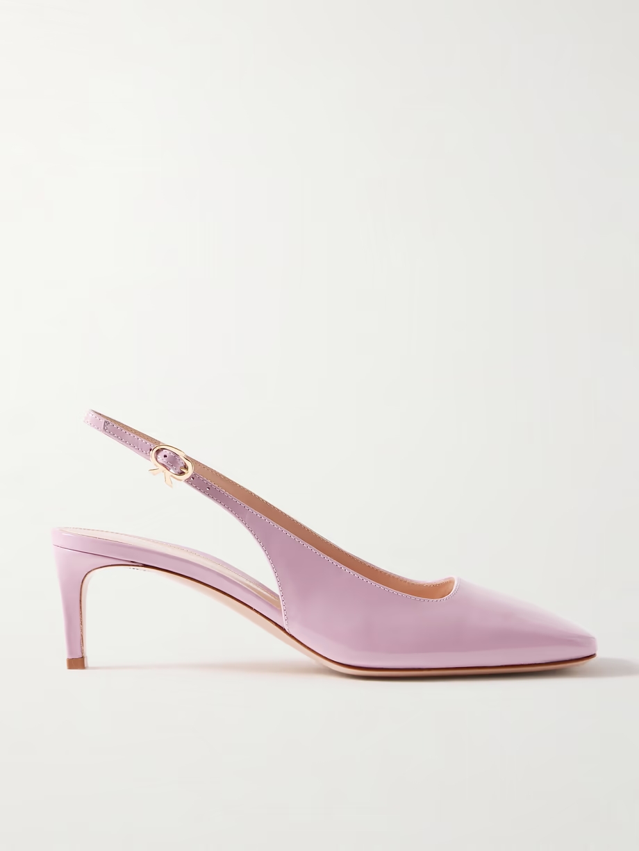 Nuit 55 glossed-leather slingback pumps