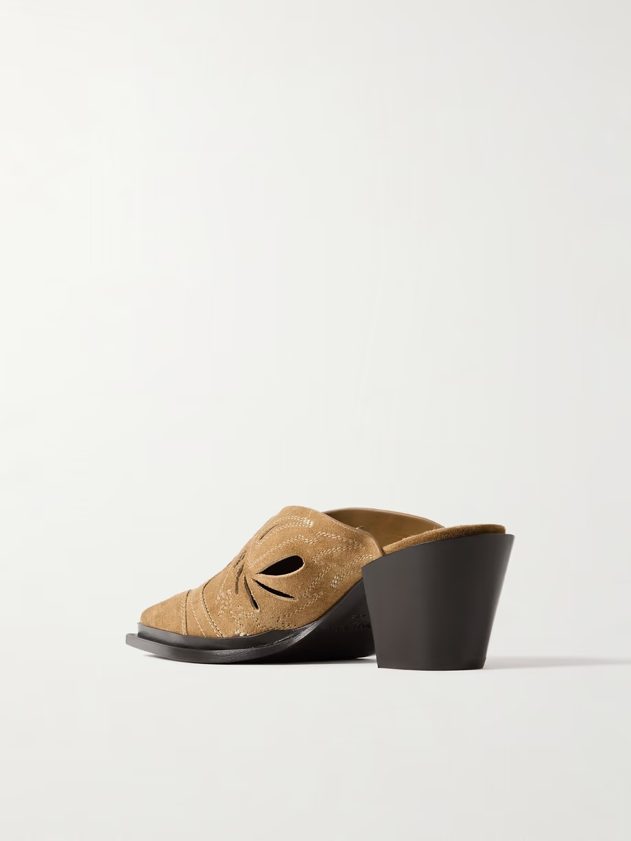 Cece II 60 cutout embroidered suede mules