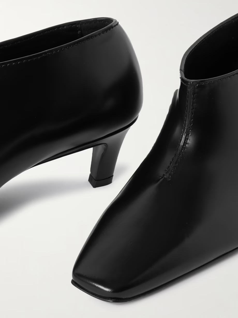 The Wide Shaft glossed-leather ankle boots