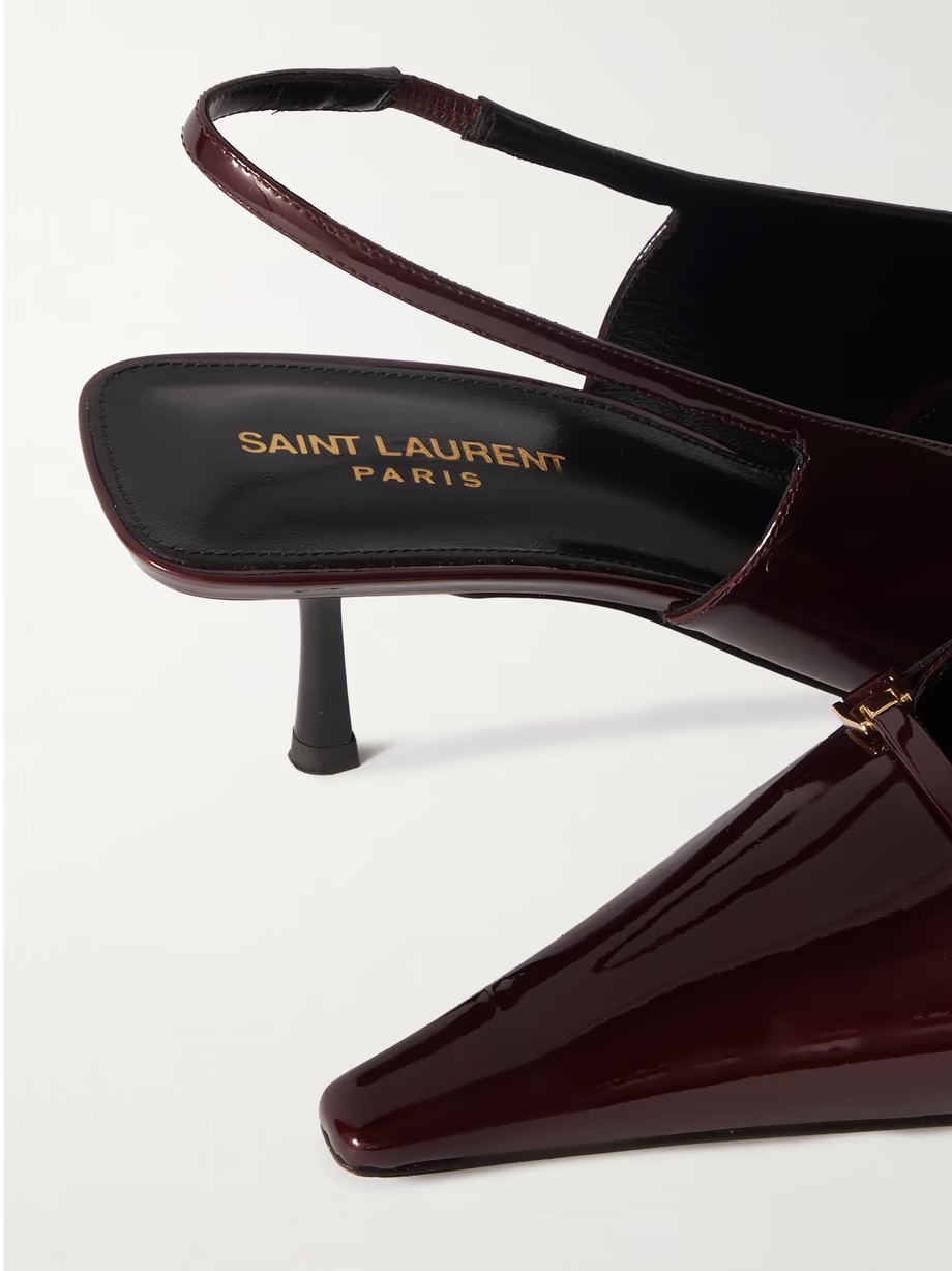 Carine embellished patent-leather slingback pumps