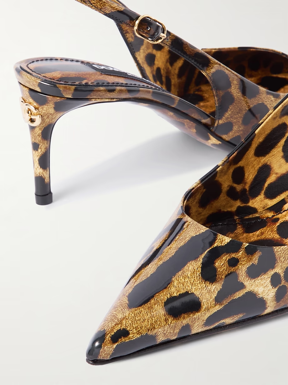 Mun leopard-printed patent-leather slingback pumps