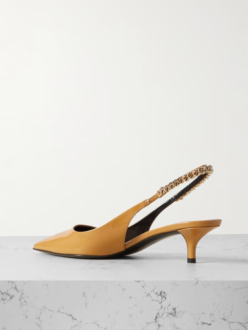 Signoria embellished patent-leather slingback pumps