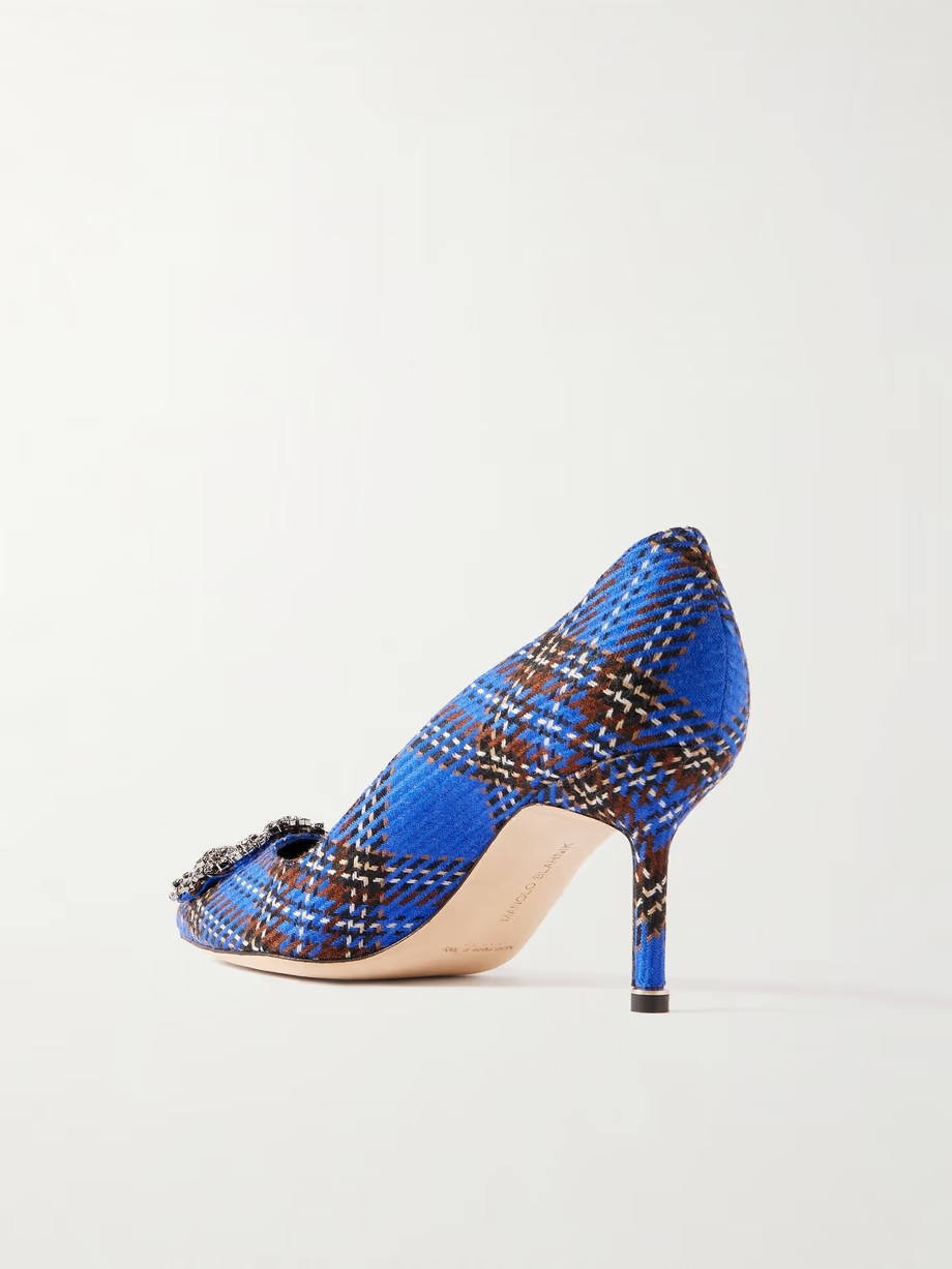 Hangisi 70 crystal-embellished checked wool pumps