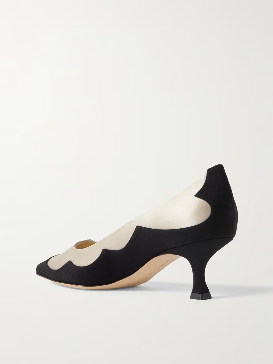 Fabraka 50 crepe-trimmed satin point-toe pumps