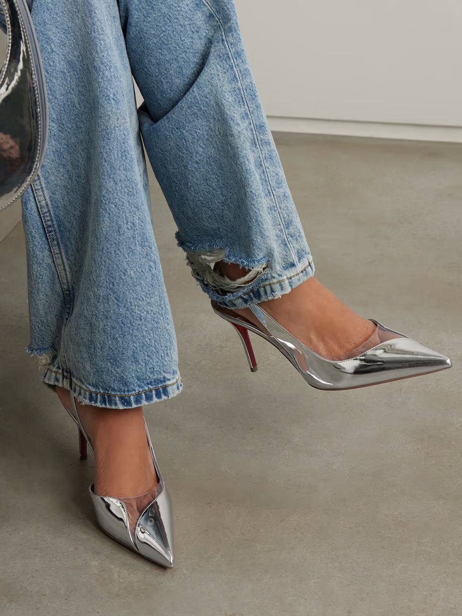 Posticha 80 metallic leather and PVC slingback pumps