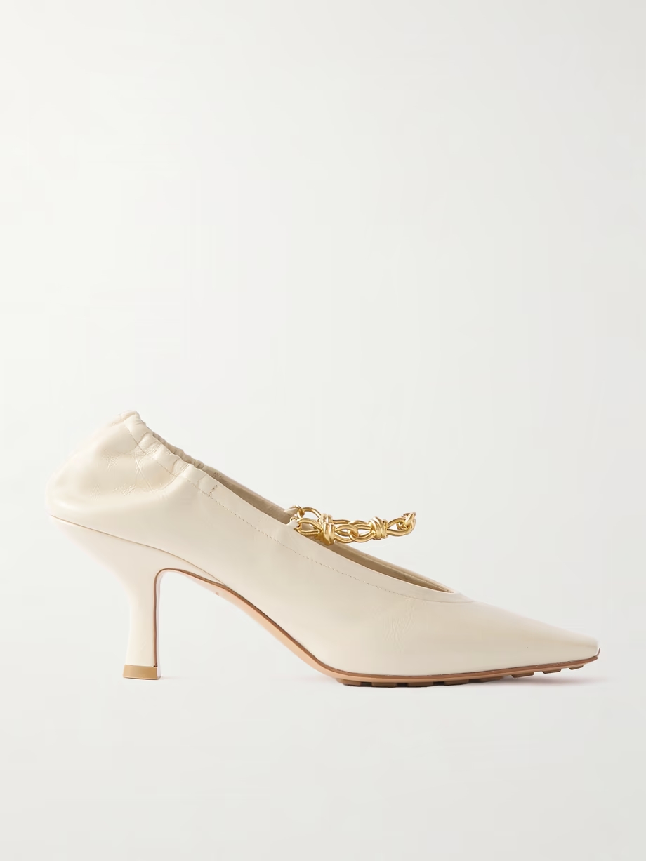 Melbourne embellished glossed crinkled-leather pumps