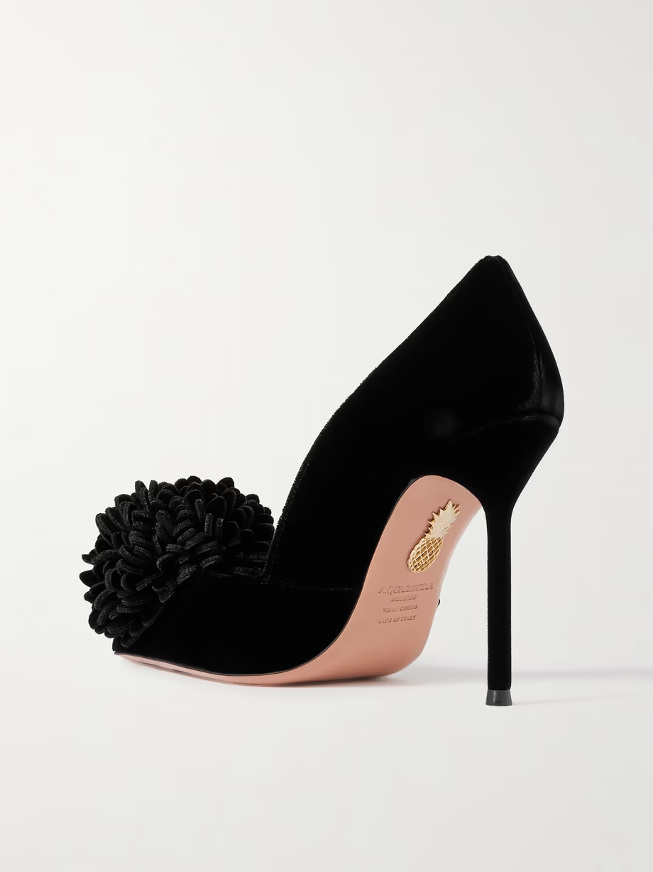 Couturier appliquéd velvet pumps