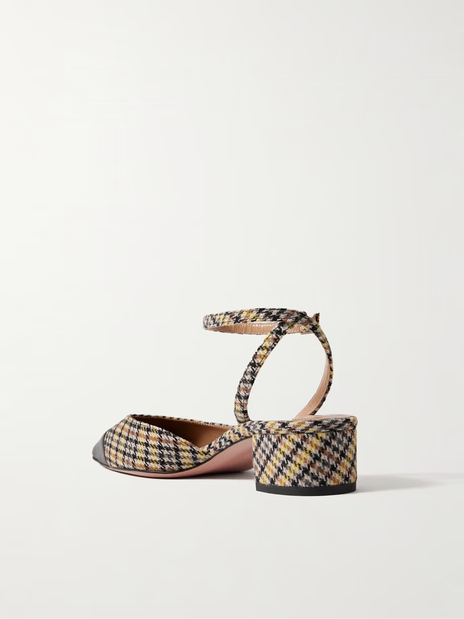 French Flirt 35 leather-trimmed checked houndstooth woven pumps