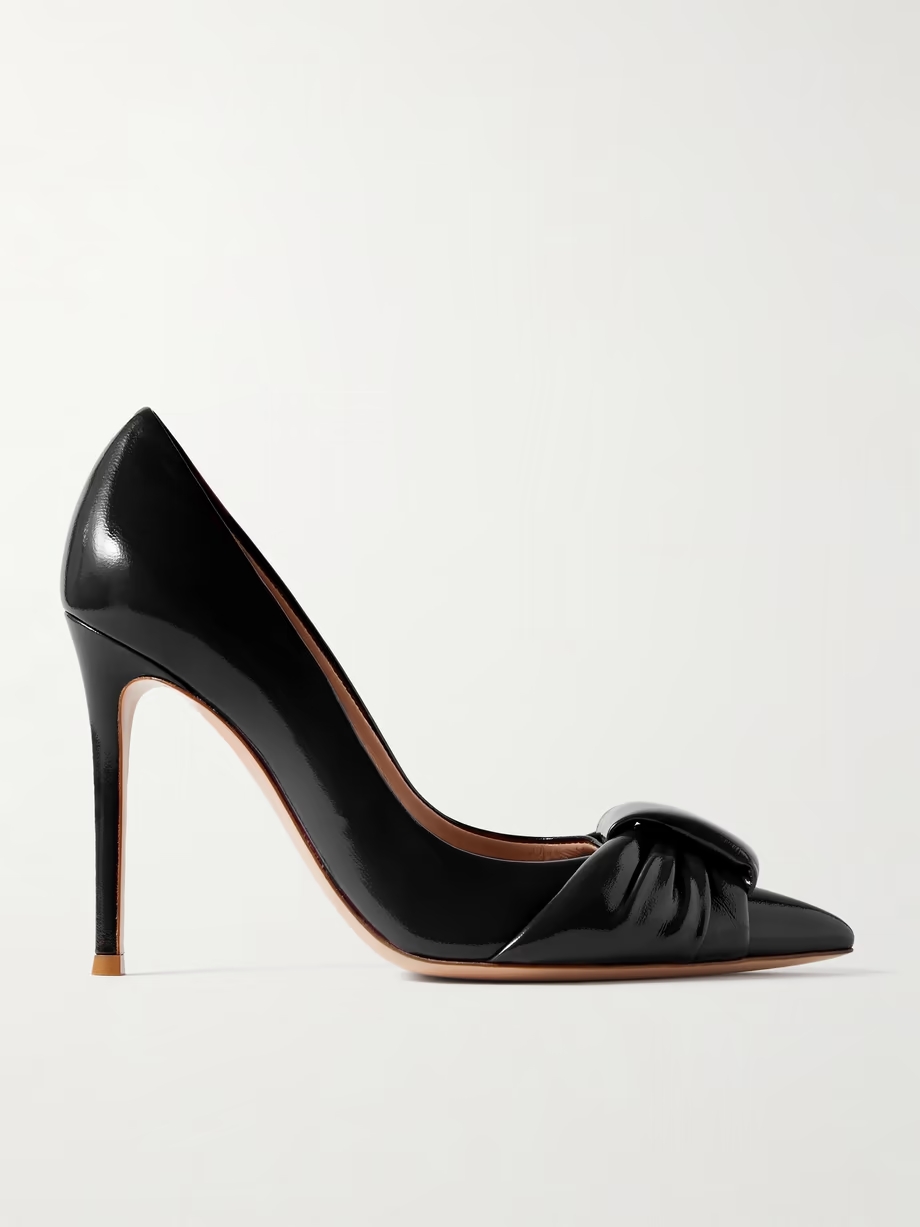 95 gathered glossed-leather pumps