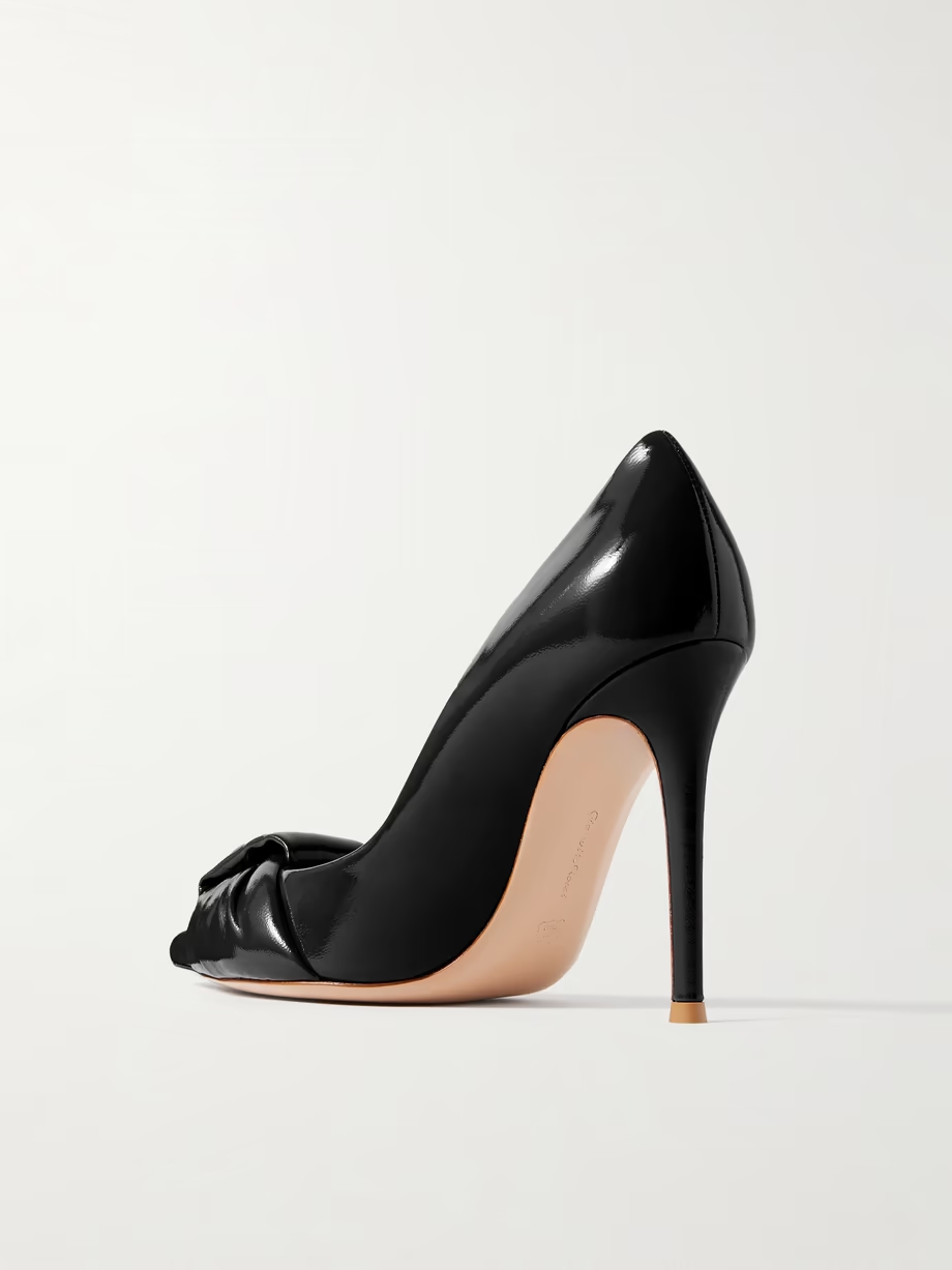 95 gathered glossed-leather pumps