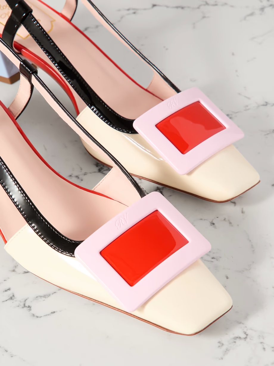 Belle Vivier color-block patent-leather slingback pumps