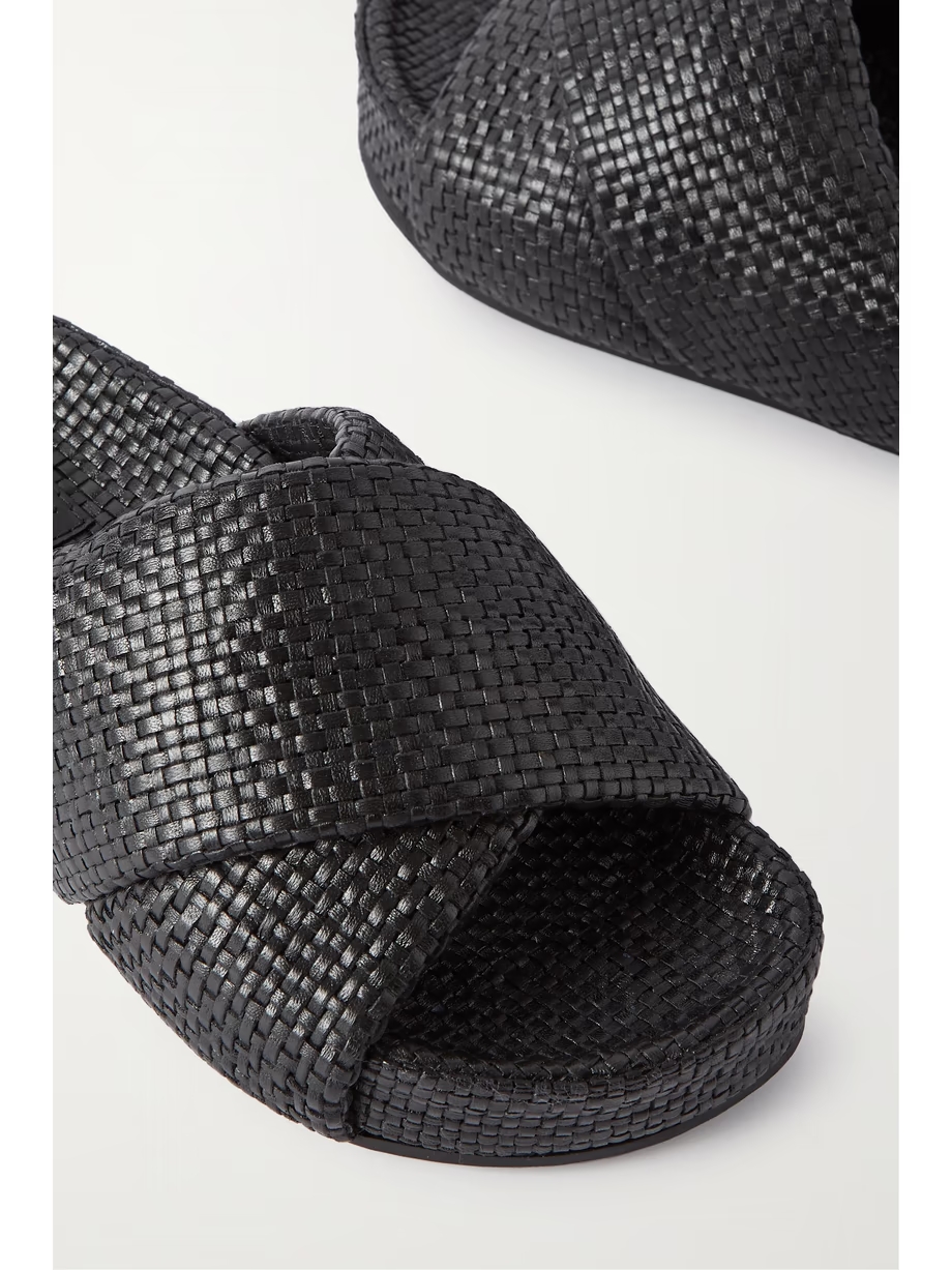 + NET SUSTAIN Woven leather platform slides