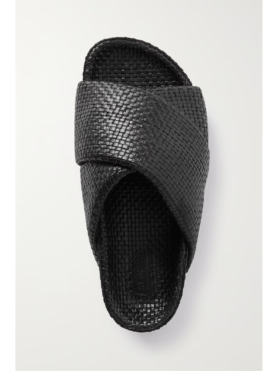 + NET SUSTAIN Woven leather platform slides