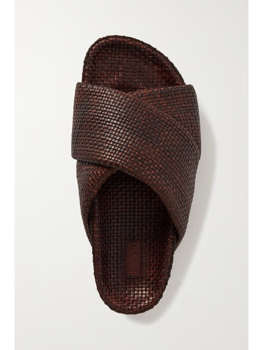 + NET SUSTAIN woven leather platform slides