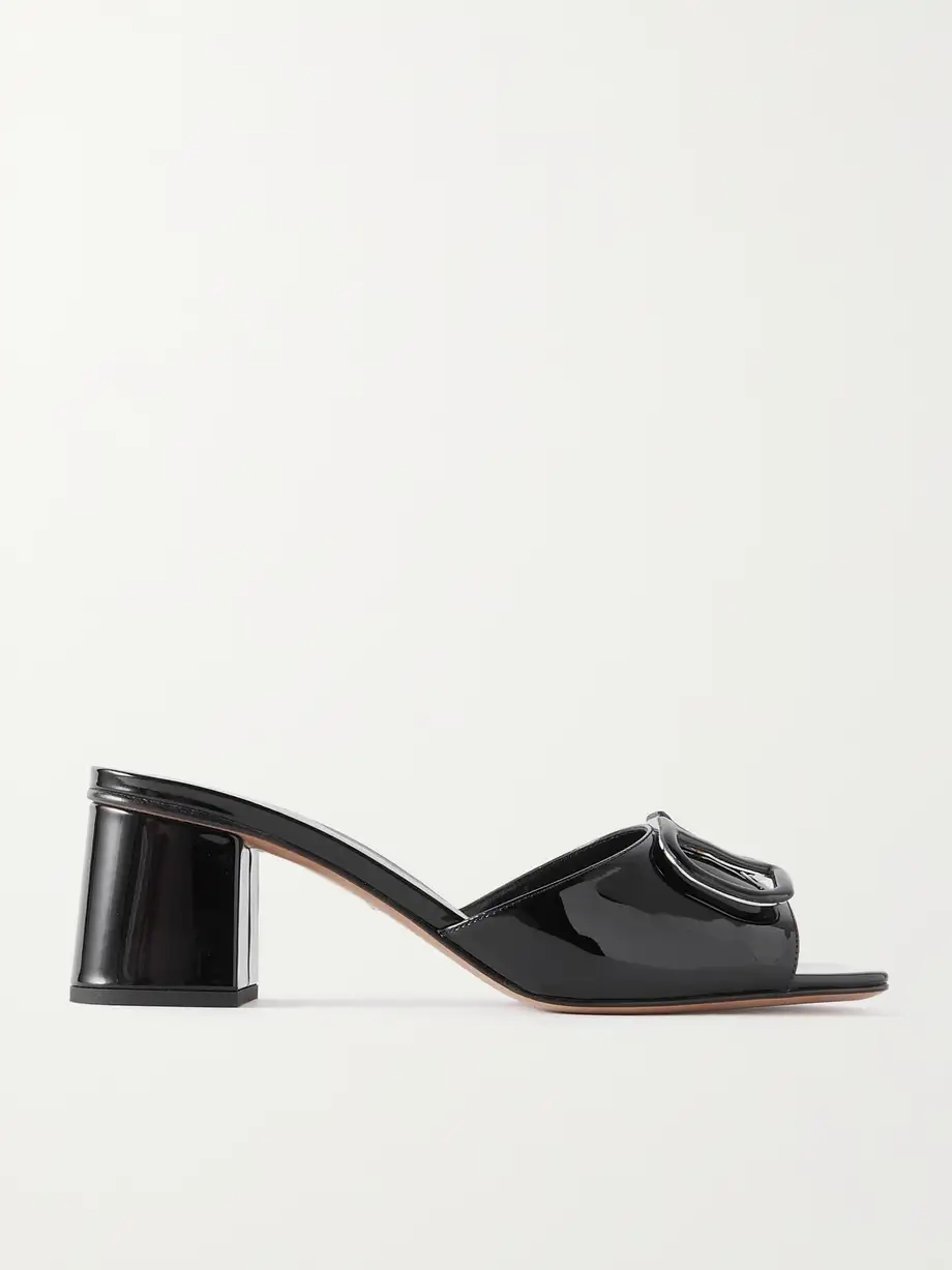 VLOGO embellished patent-leather mules