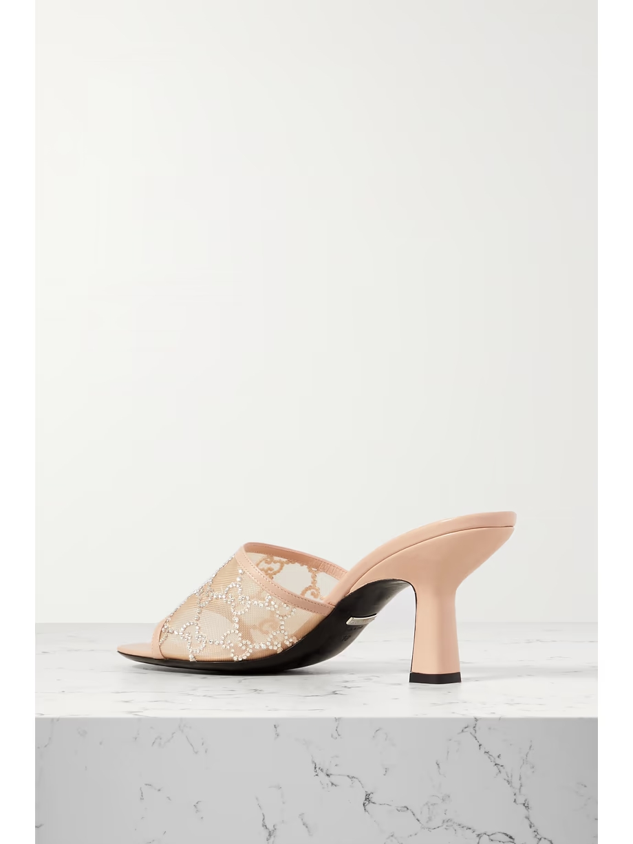 Demi leather-trimmed crystal-embellished mesh mules