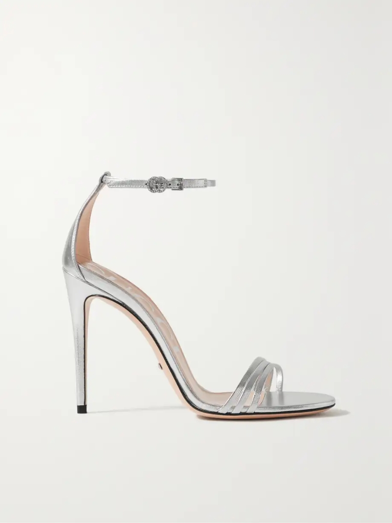 Crystal-embellished metallic leather sandals Crystal-embellished metallic leather sandals