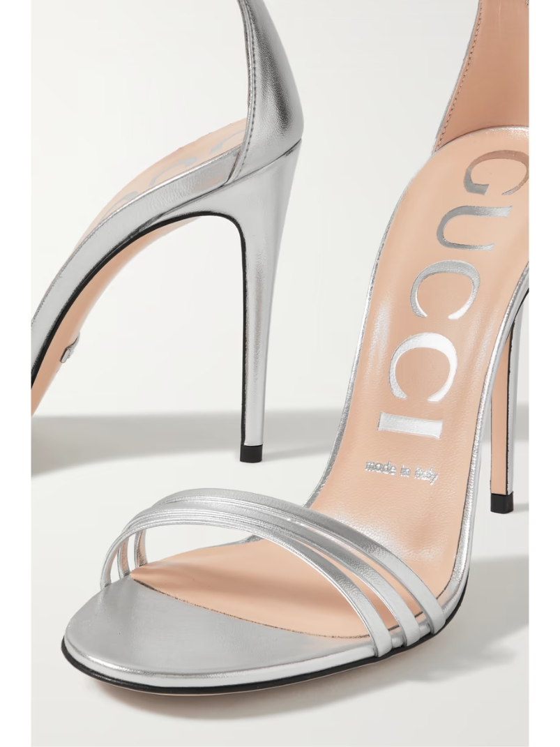 Crystal-embellished metallic leather sandals Crystal-embellished metallic leather sandals