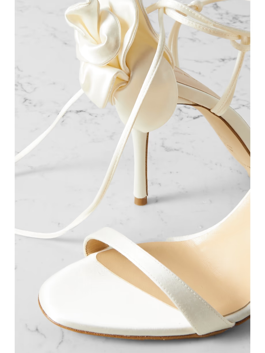 Appliquéd satin sandals