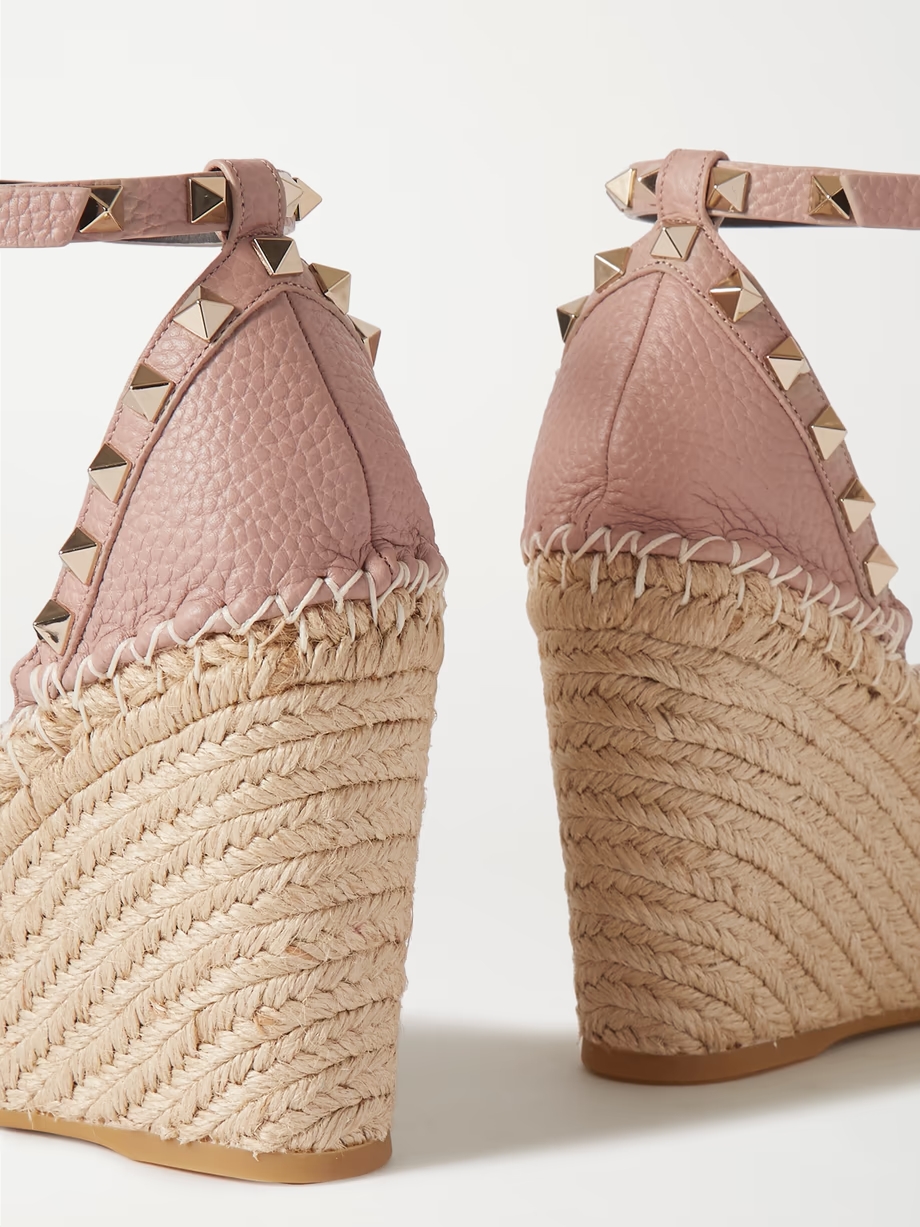 Rockstud 105 textured-leather espadrille wedge sandals