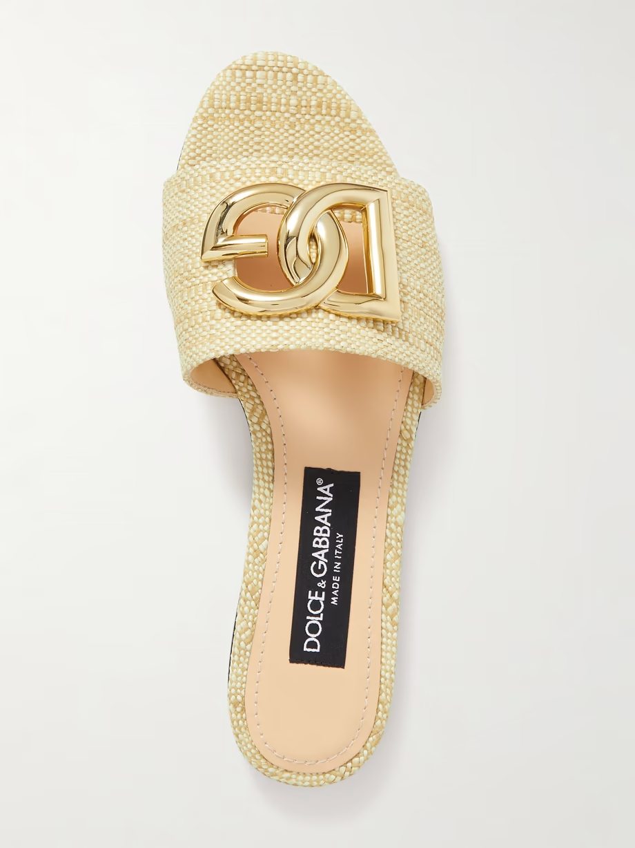 Bianca logo-embellished raffia slides Bianca logo-embellished raffia slides