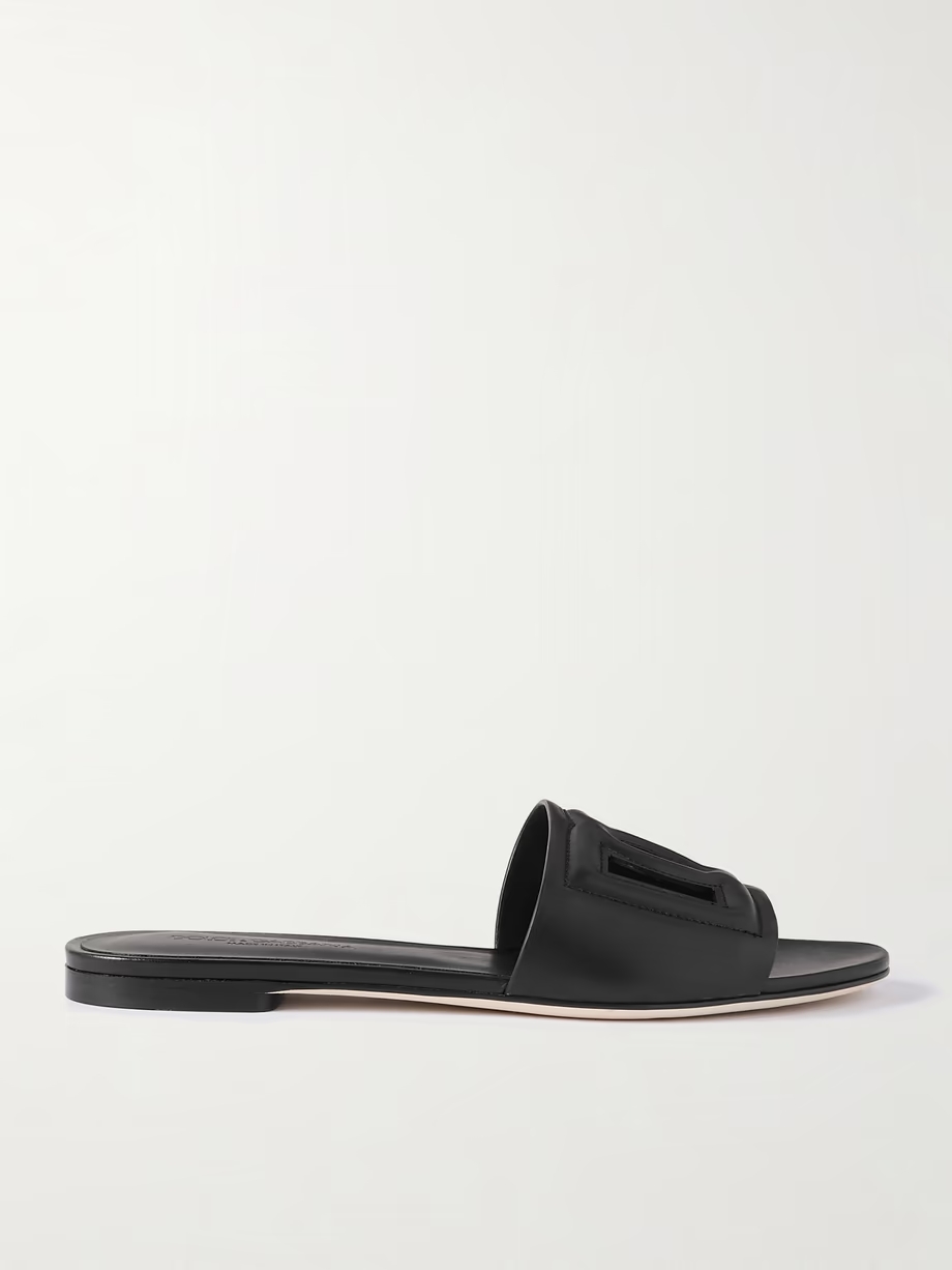 Bianca logo-embossed cutout leather slides Bianca logo-embossed cutout leather slides