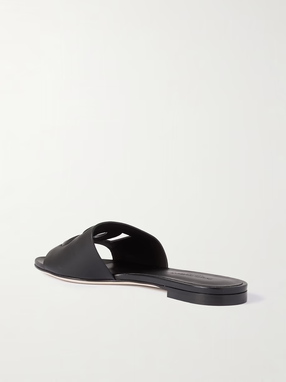 Bianca logo-embossed cutout leather slides Bianca logo-embossed cutout leather slides