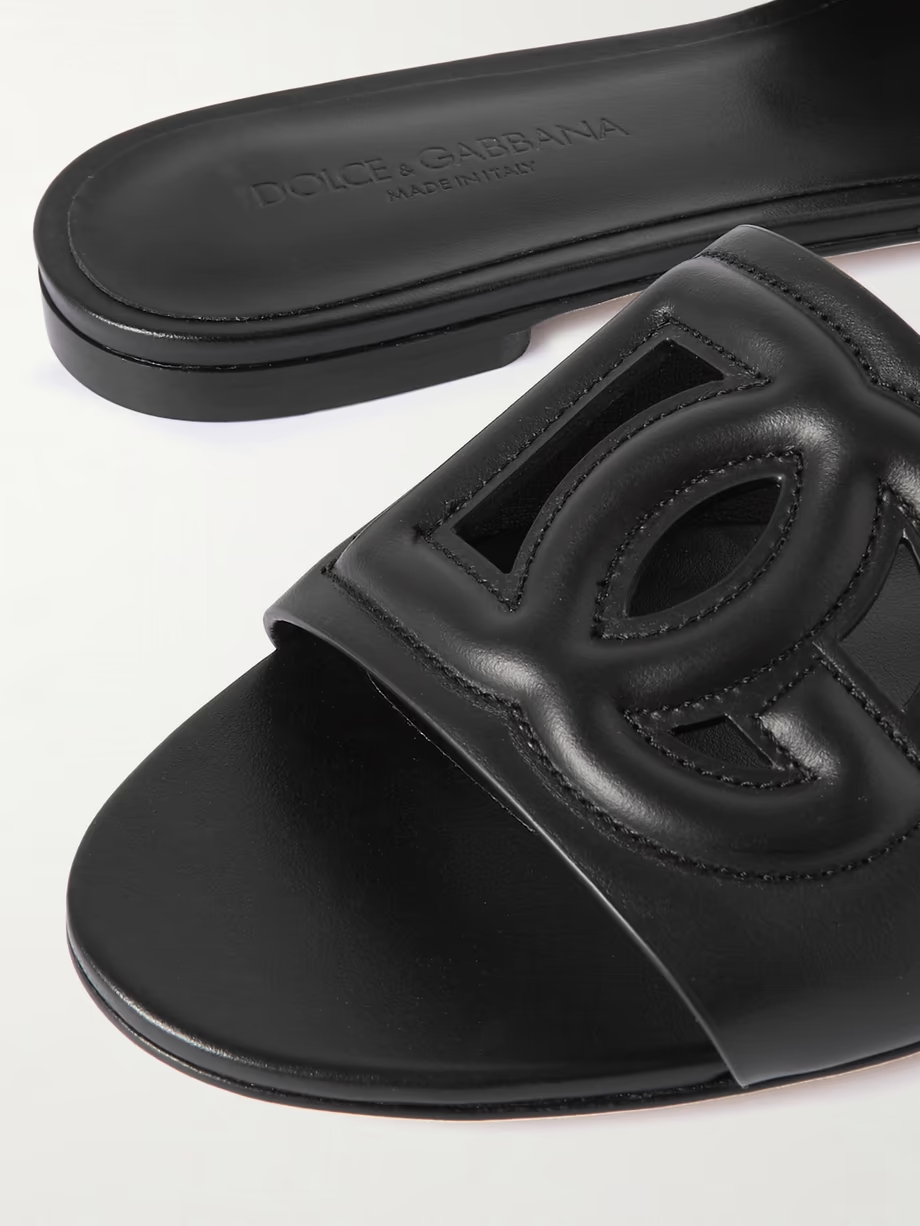 Bianca logo-embossed cutout leather slides Bianca logo-embossed cutout leather slides