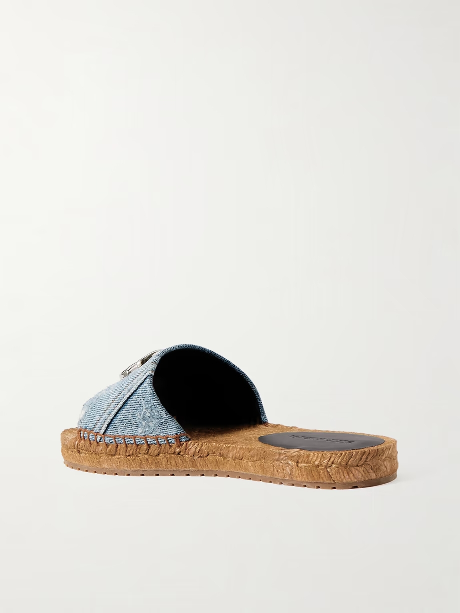 Embellished denim espadrille slides