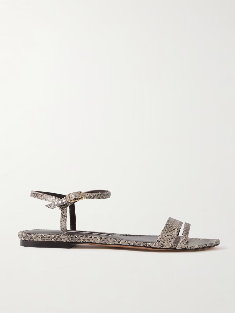 Simple snake-effect leather sandals