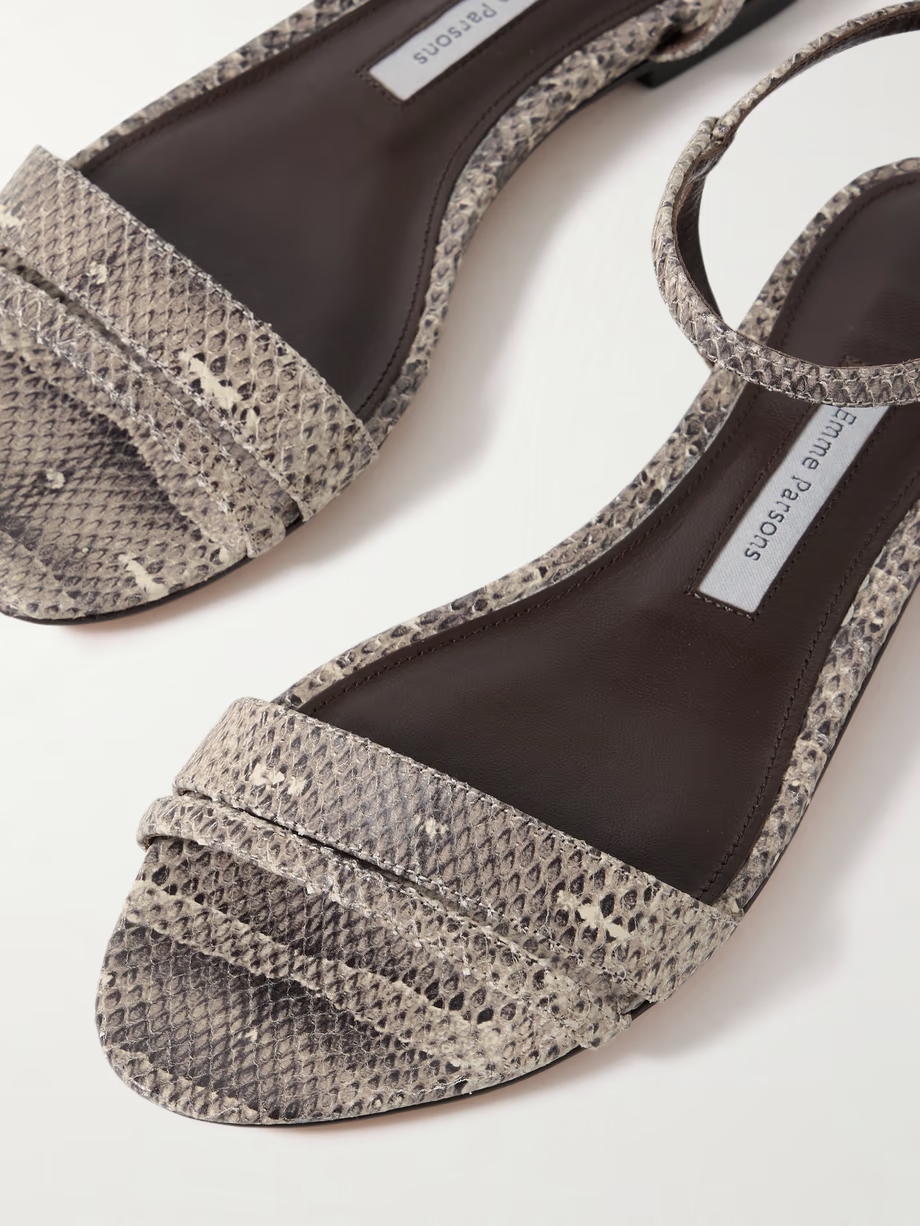 Simple snake-effect leather sandals