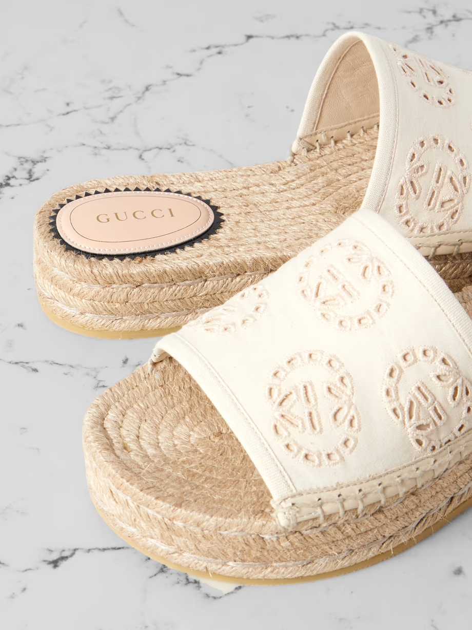 Damita broderie anglaise canvas espadrille platform slides