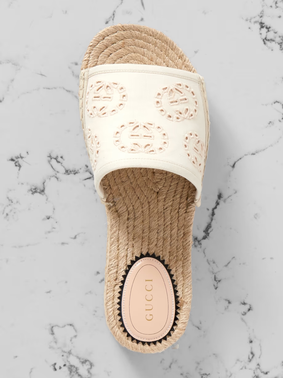 Damita broderie anglaise canvas espadrille platform slides