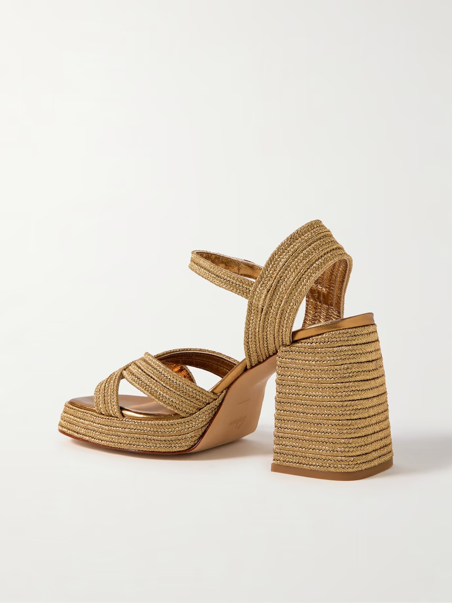 Valle 95 metallic leather-trimmed raffia platform sandals