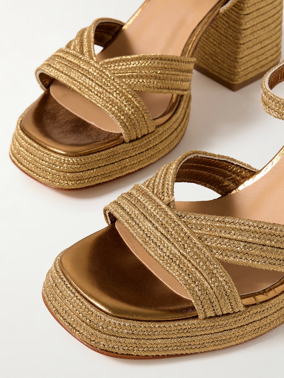 Valle 95 metallic leather-trimmed raffia platform sandals