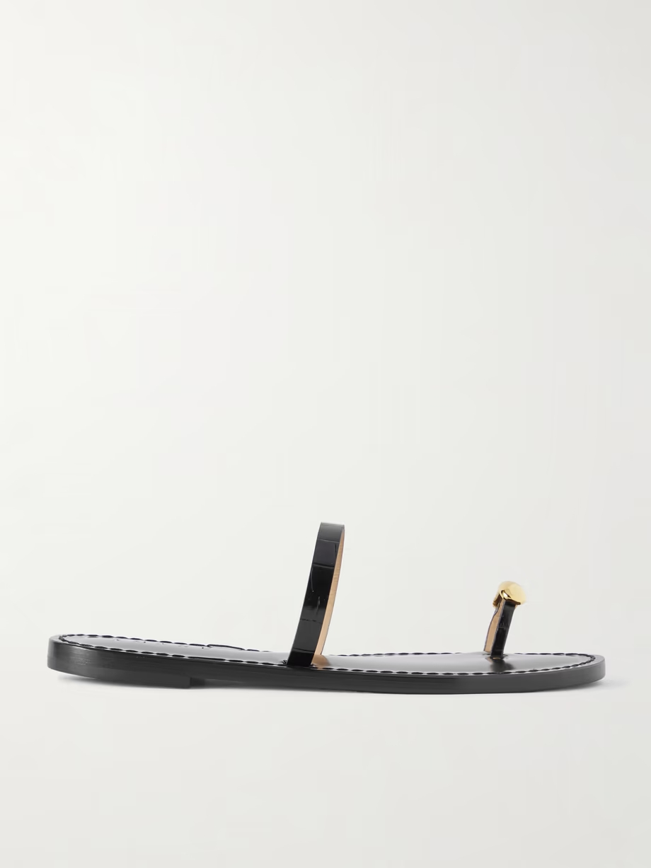 The Kibera embellished croc-effect leather sandals The Kibera embellished croc-effect leather sandals
