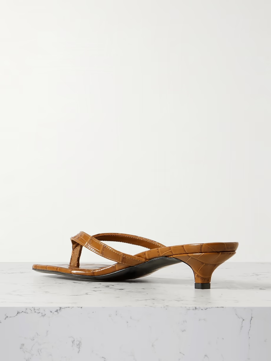 Croc-effect leather sandals