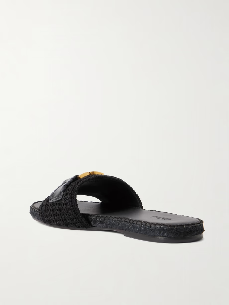 Marcie leather-trimmed crocheted slides