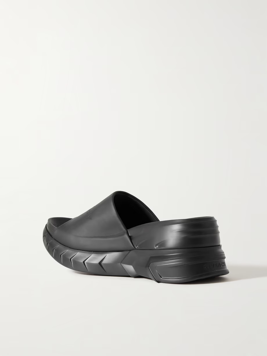 Marshmallow logo-debossed leather platform slides