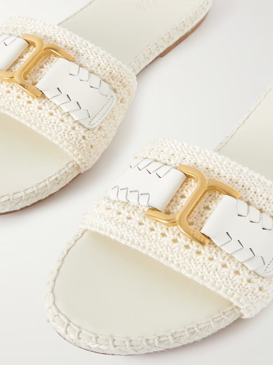 Marcie leather-trimmed crocheted slides Marcie leather-trimmed crocheted slides