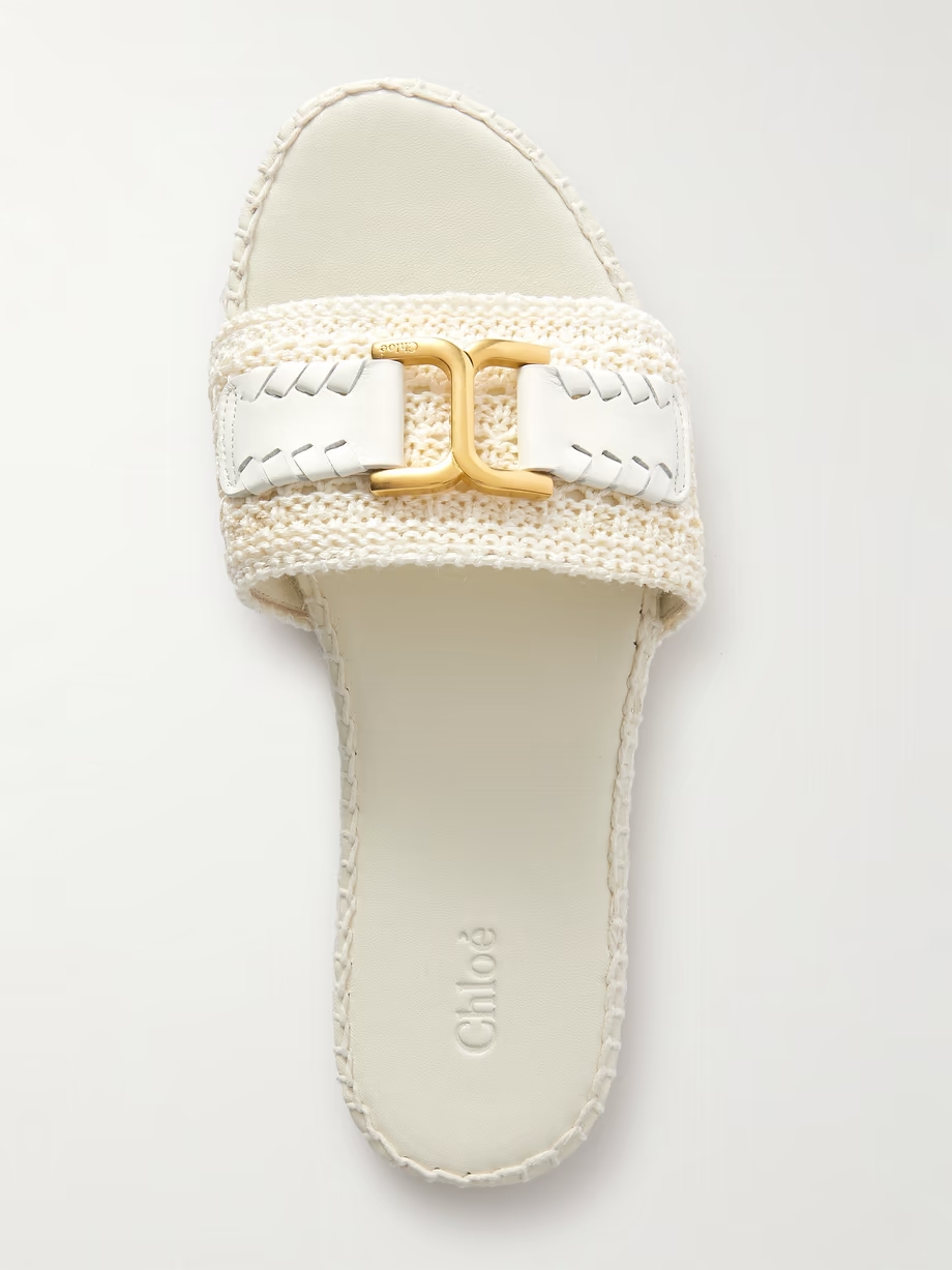 Marcie leather-trimmed crocheted slides Marcie leather-trimmed crocheted slides