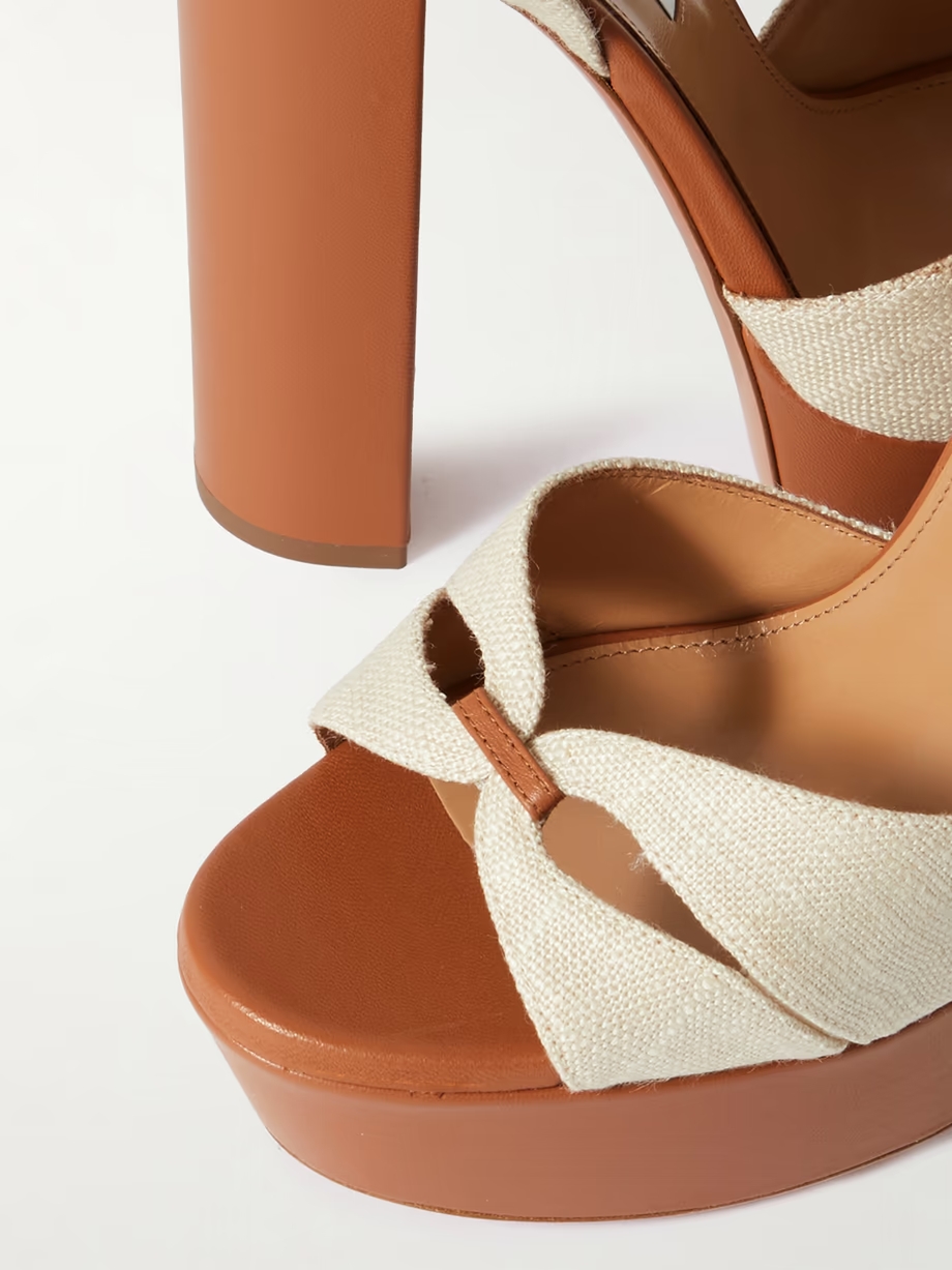 Villette 140 linen and leather platform sandals