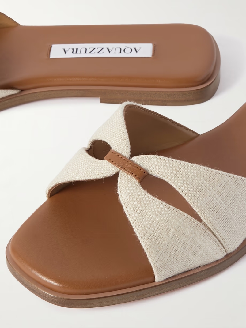 Villette leather-trimmed canvas slides