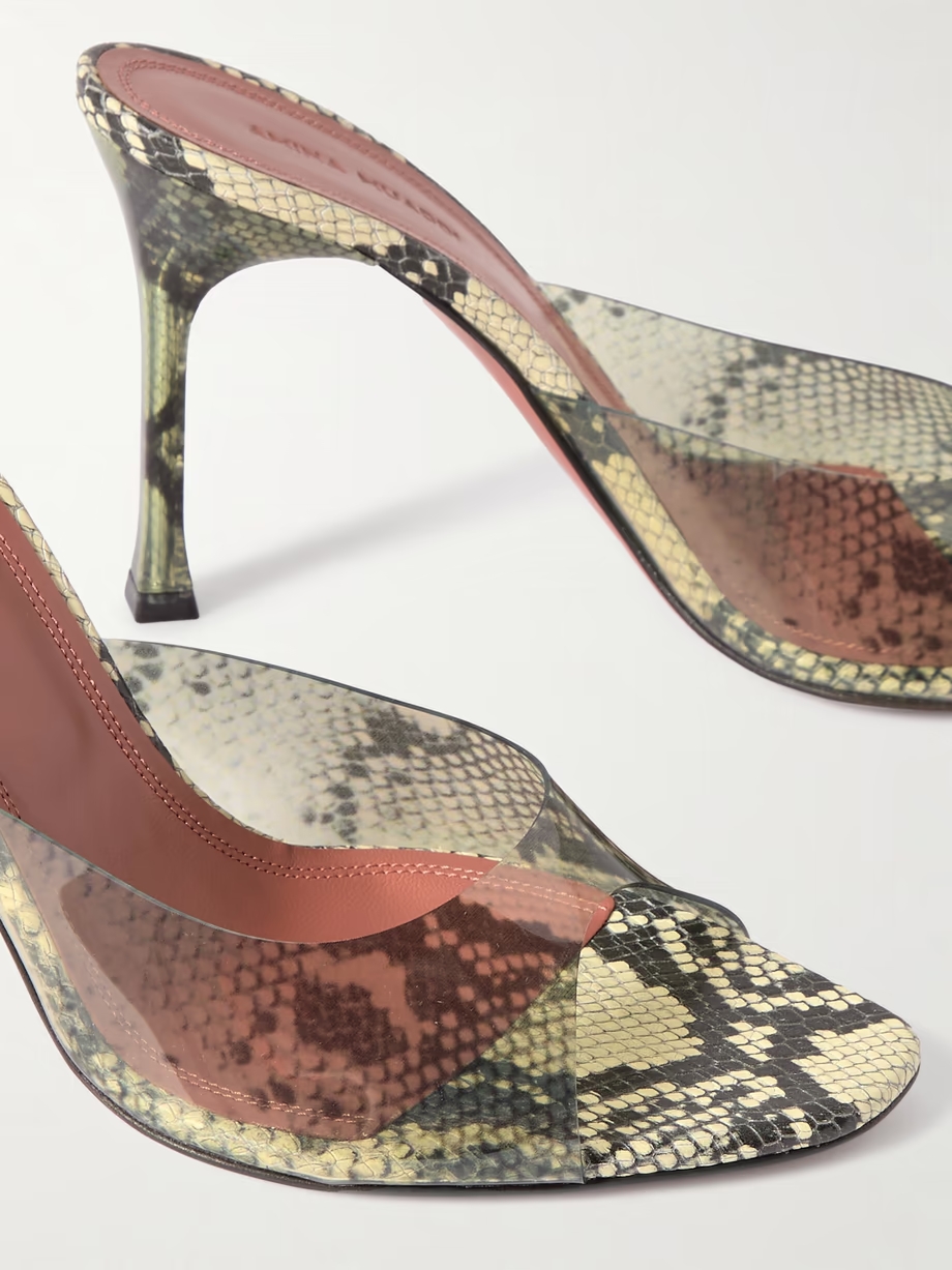 Alexa snake-print PVC mules