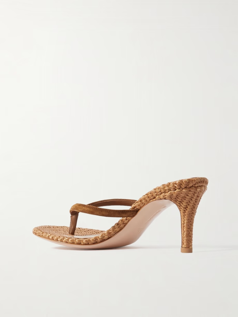 Calypso 70 suede-trimmed raffia sandals