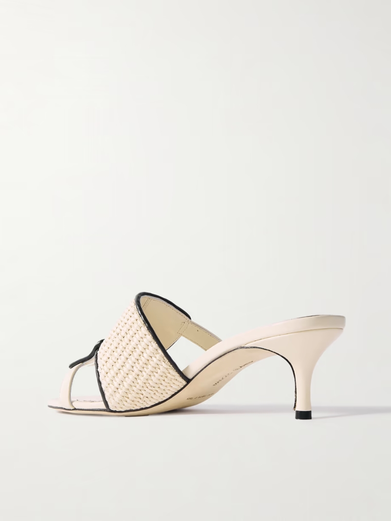 Fabiolamu 50 cutout leather-trimmed two-tone raffia mules Fabiolamu 50 cutout leather-trimmed two-tone raffia mules